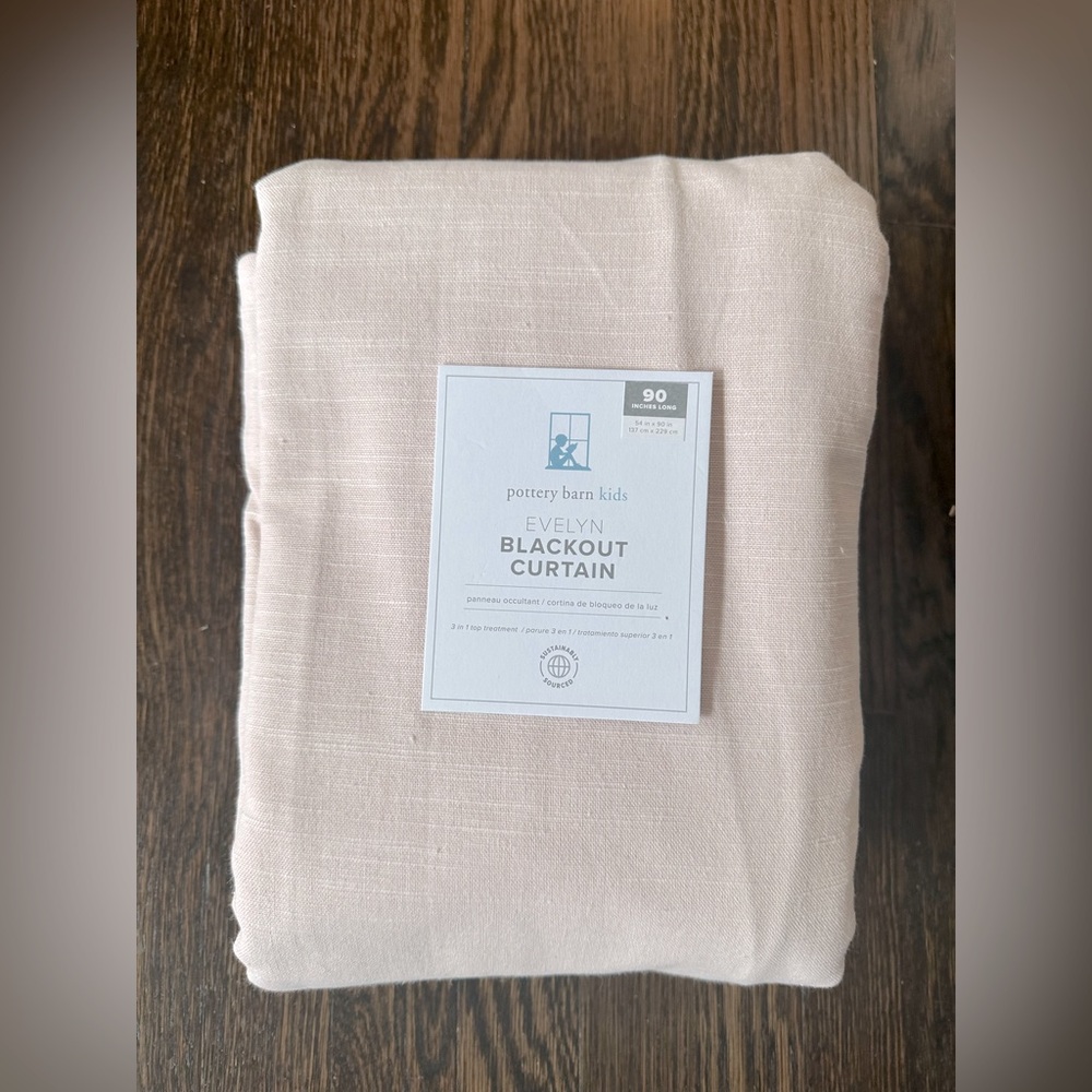 Evelyn Linen Blackout Curtain Panel - Pottery Barn Kids in the color Blush pink